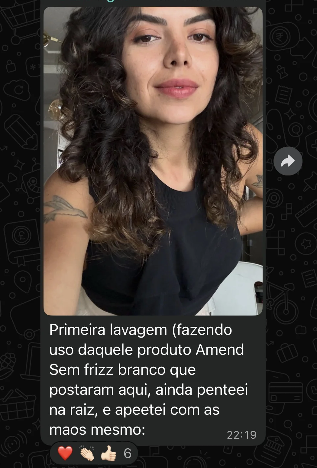 Mensagem de aluna no grupo do desafio
