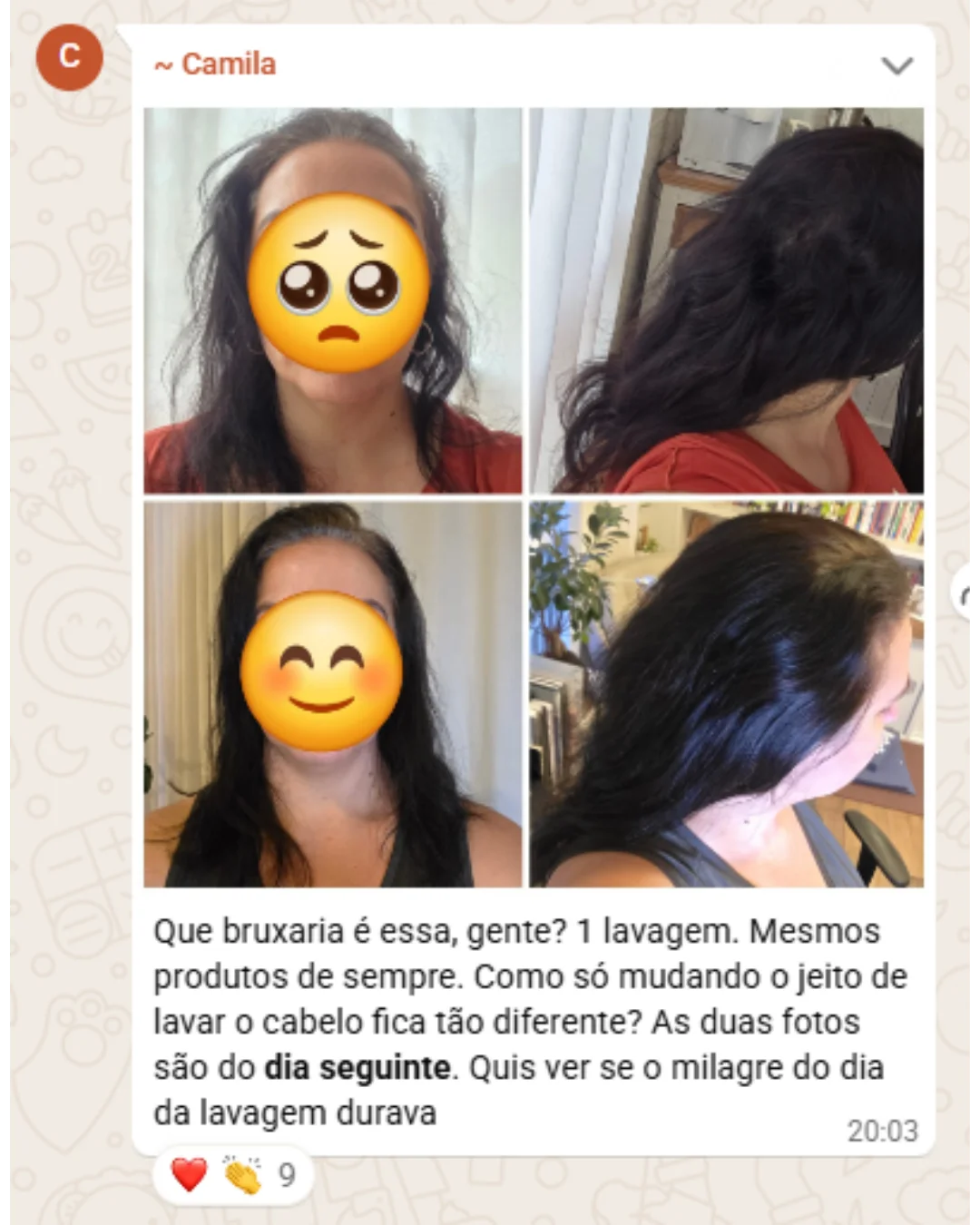 Mensagem de aluna no grupo do desafio